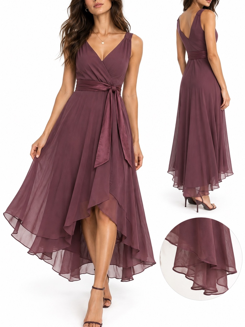 Jones New York 100% Silk Plum Midi Dress Wrap Tie Waist Romantic Cocktail Sz 4